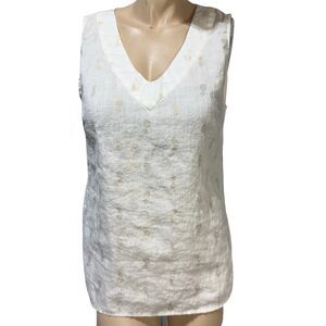 St Tropez West 100% Linen Women’s White Pineapple Print Tank Top Size L Large